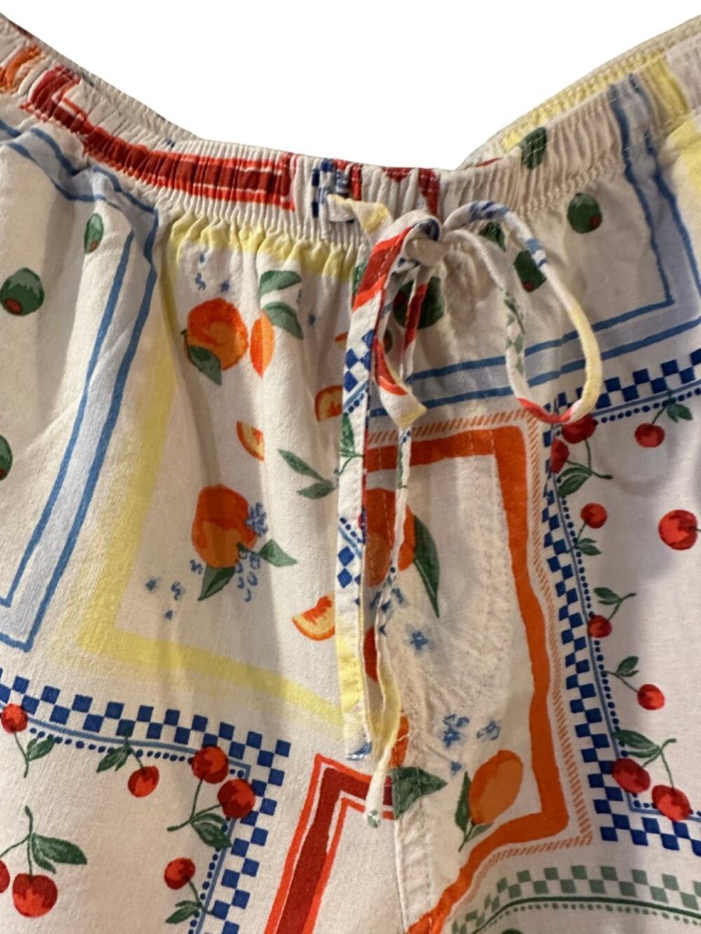 Wild Fable Linen Blend Fruit & Veggie Print White Drawstring Loose Shortes - M - Picture 2 of 7